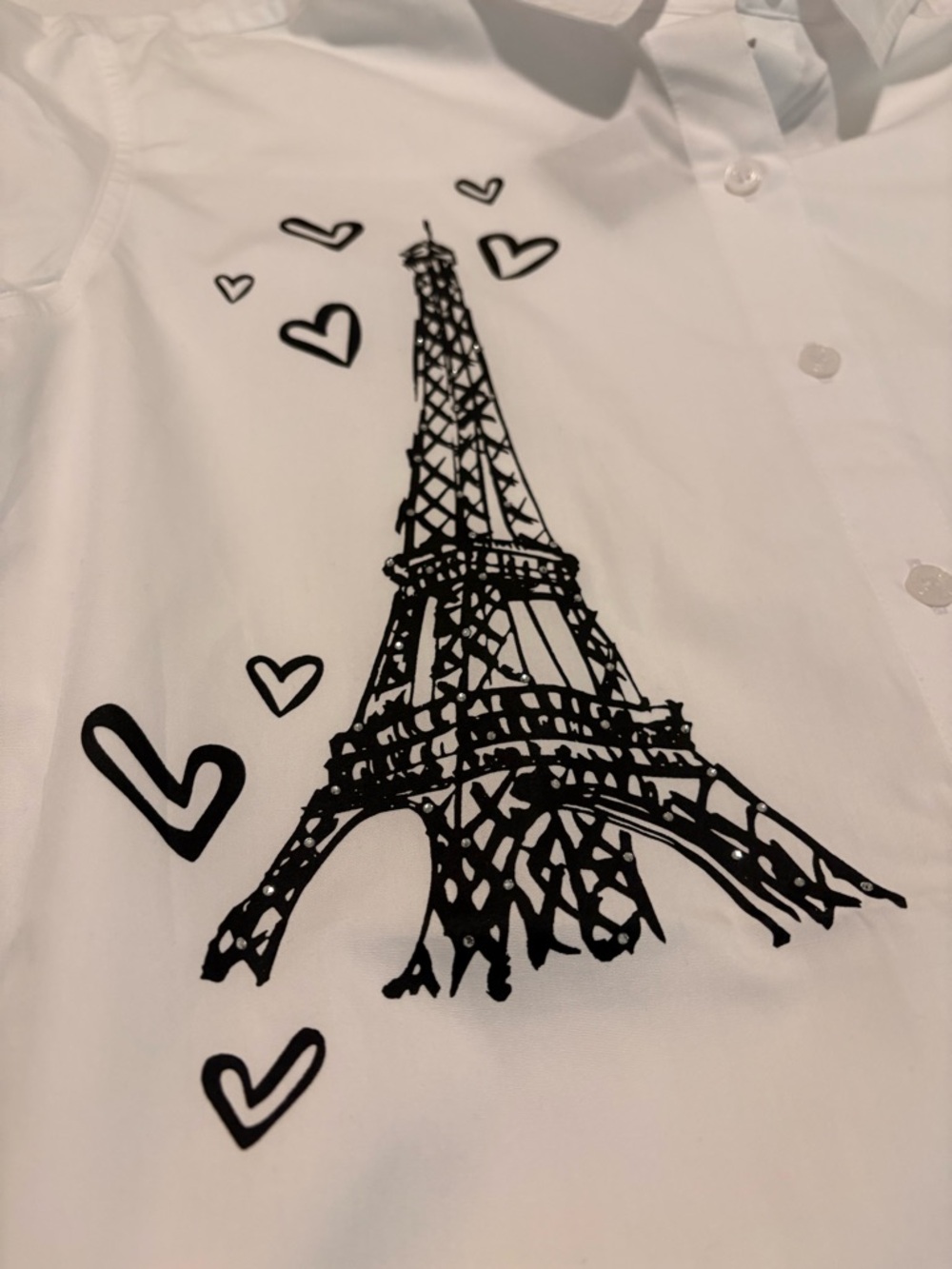 Karl Lagerfeld Women’s White Button-Down Shirt with Eiffel Tower Size S - New - Picture 4 of 7